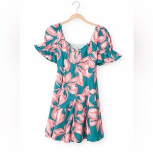Garrie B Tropical Mini Dress Pink Teal NWOT Small